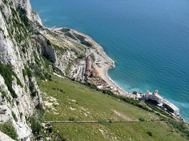 Catalan Bay seen from high on the Rock: beach, village and sea